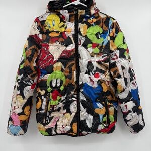 Members Only Jacket Youth 18 Black Multicolor Looney Tunes Puffer Outdoor Hoodie